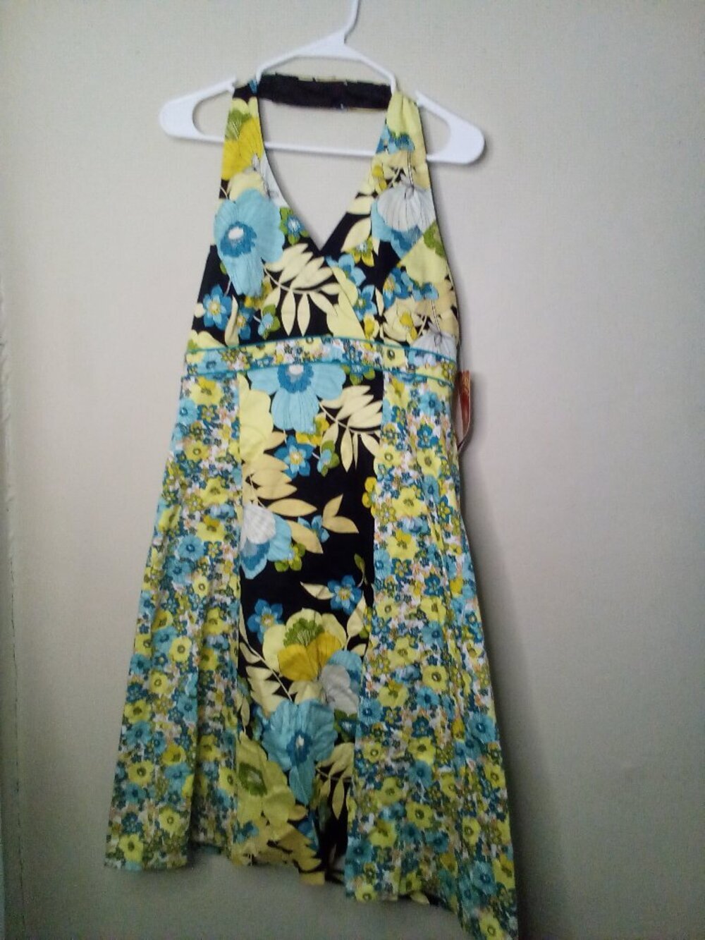 Sangria Dress Women 14 Halter Neck Cottagecore Floral Blue Green